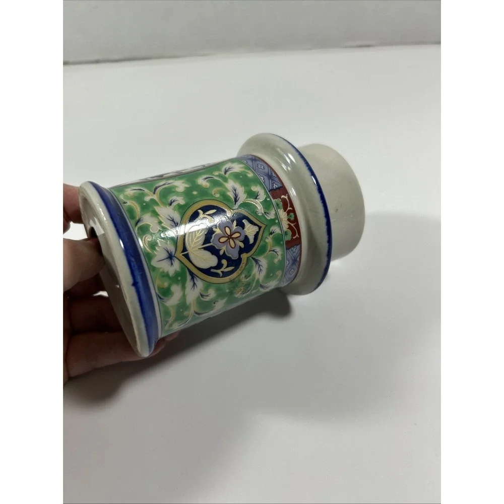 Vintage Colonial Candle Made In Japan Ceramic Candle‎ Holder, Blue, Green, White